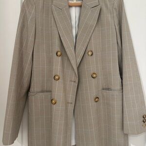 Maje Beige Plaid Double-Breasted Blazer + Skirt